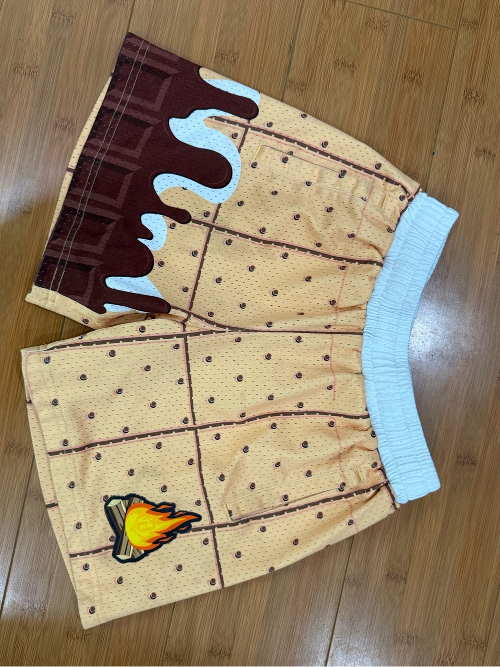Kids Ice Cream Cone Pattern Shorts - yellow /Brown -